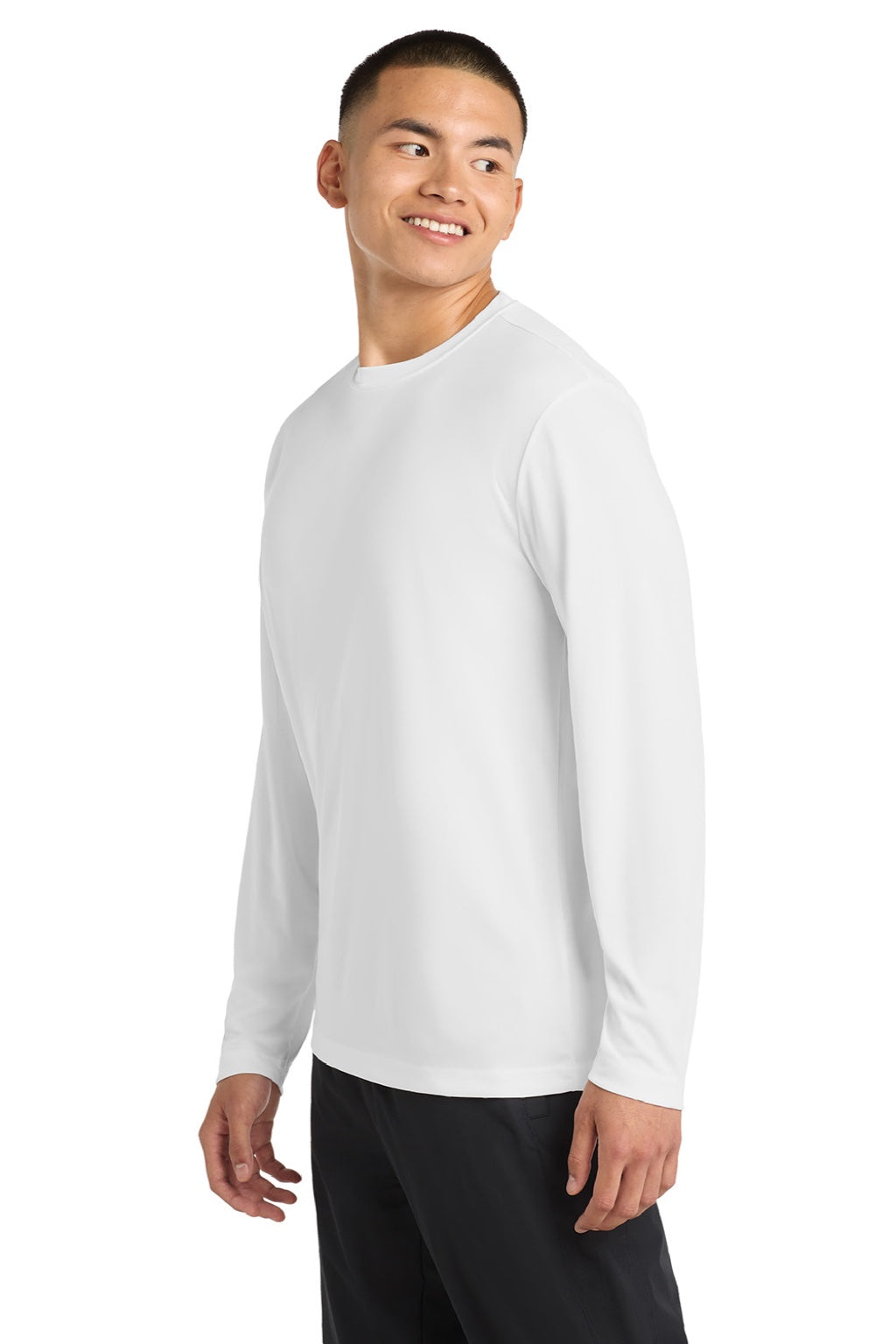 Sport-Tek Mens Competitor Moisture Wicking Long Sleeve Crewneck T-Shirt - White