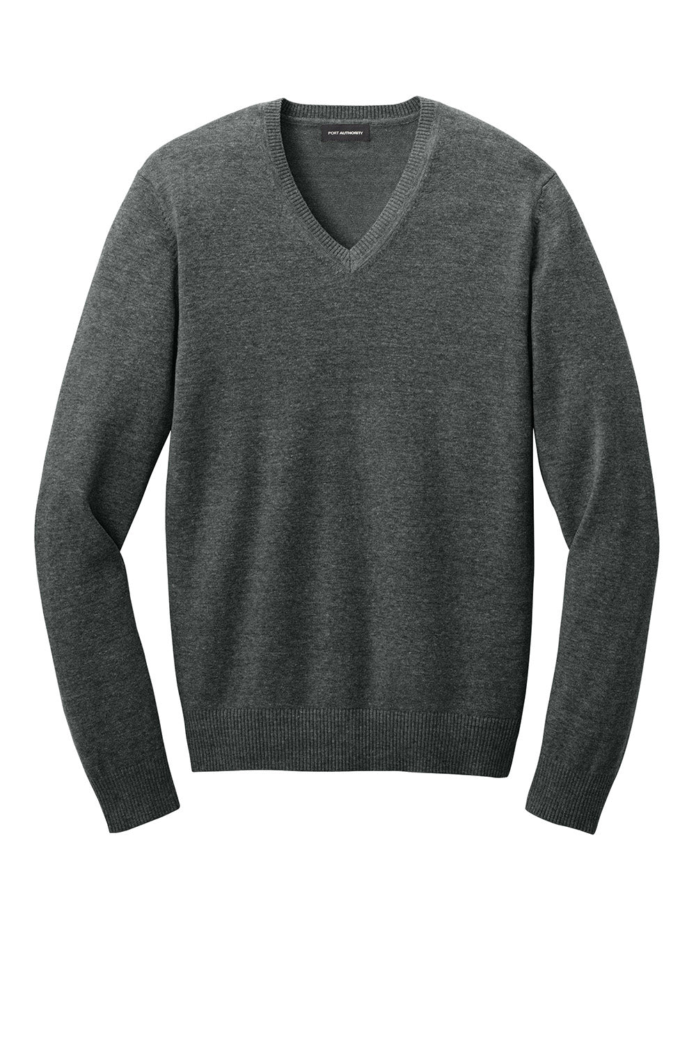 Mens Easy Care Long Sleeve V-Neck Sweater - Heather Charcoal Grey