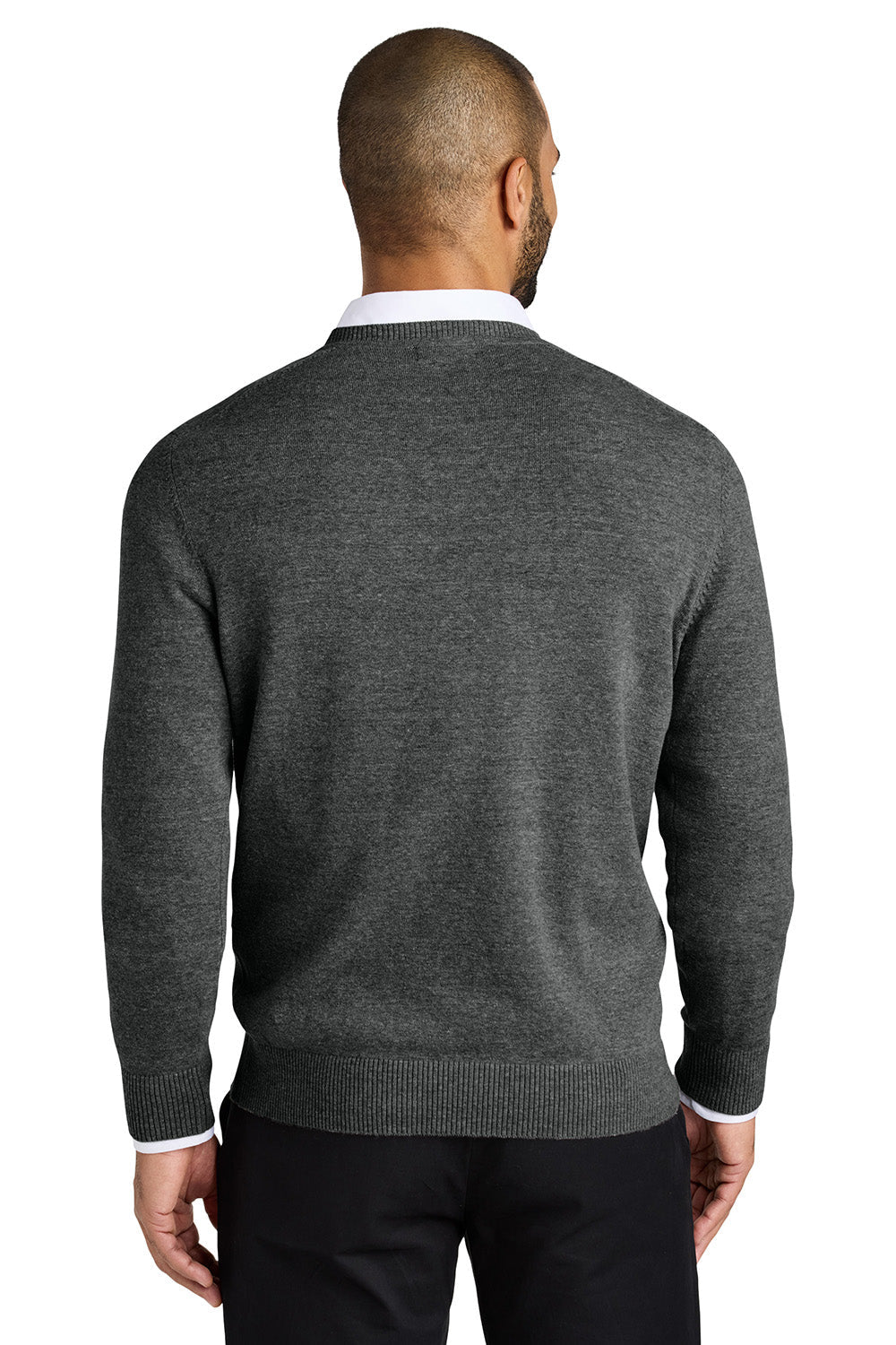 Mens Easy Care Long Sleeve V-Neck Sweater - Heather Charcoal Grey