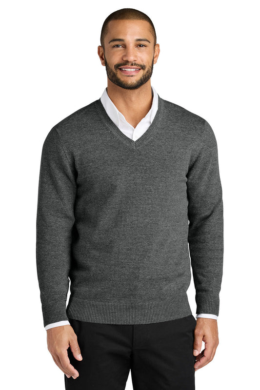 Mens Easy Care Long Sleeve V-Neck Sweater - Heather Charcoal Grey