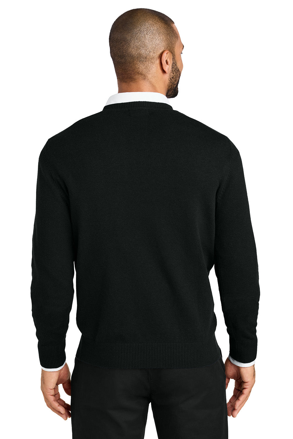 Mens Easy Care Long Sleeve V-Neck Sweater - Deep Black