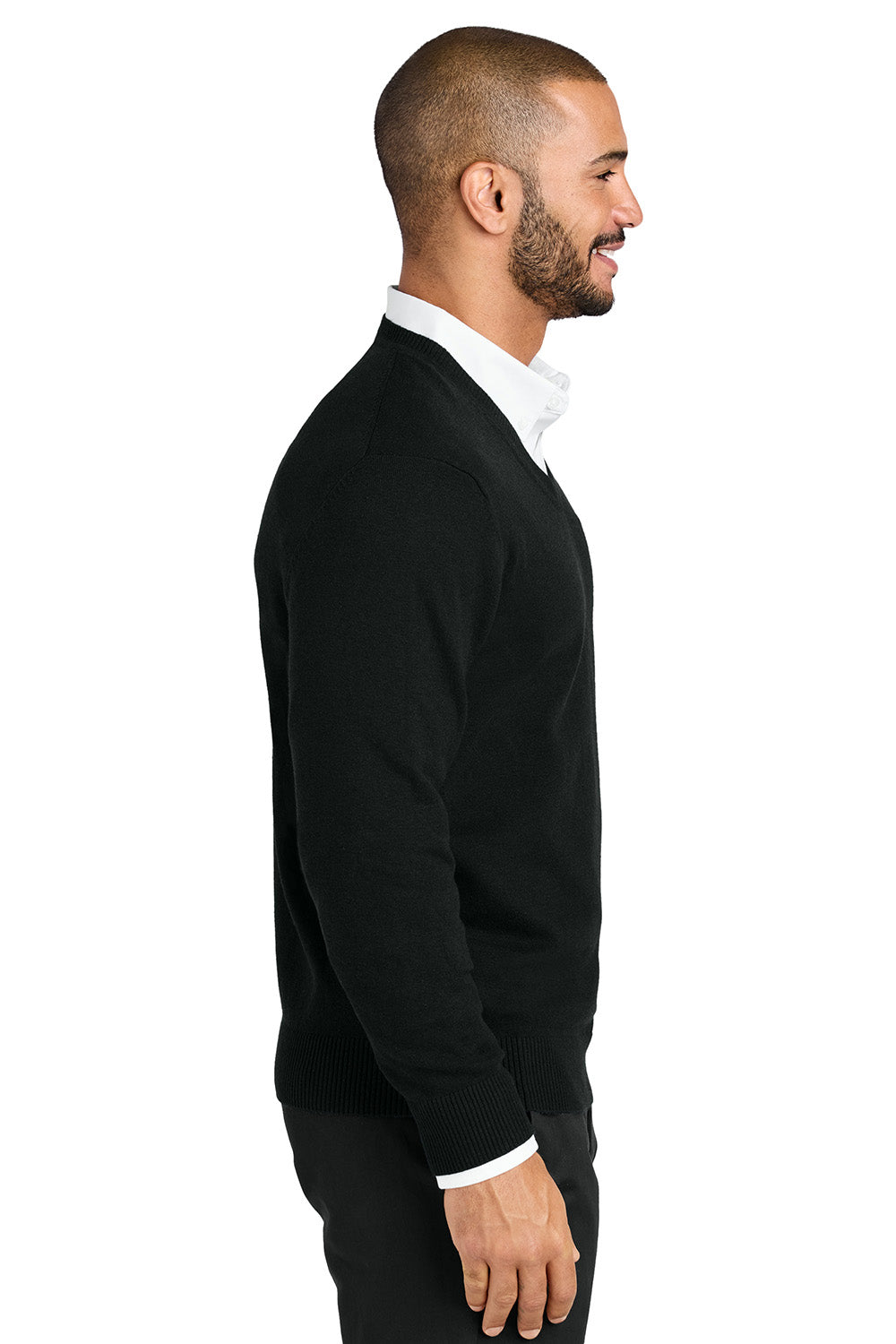 Mens Easy Care Long Sleeve V-Neck Sweater - Deep Black