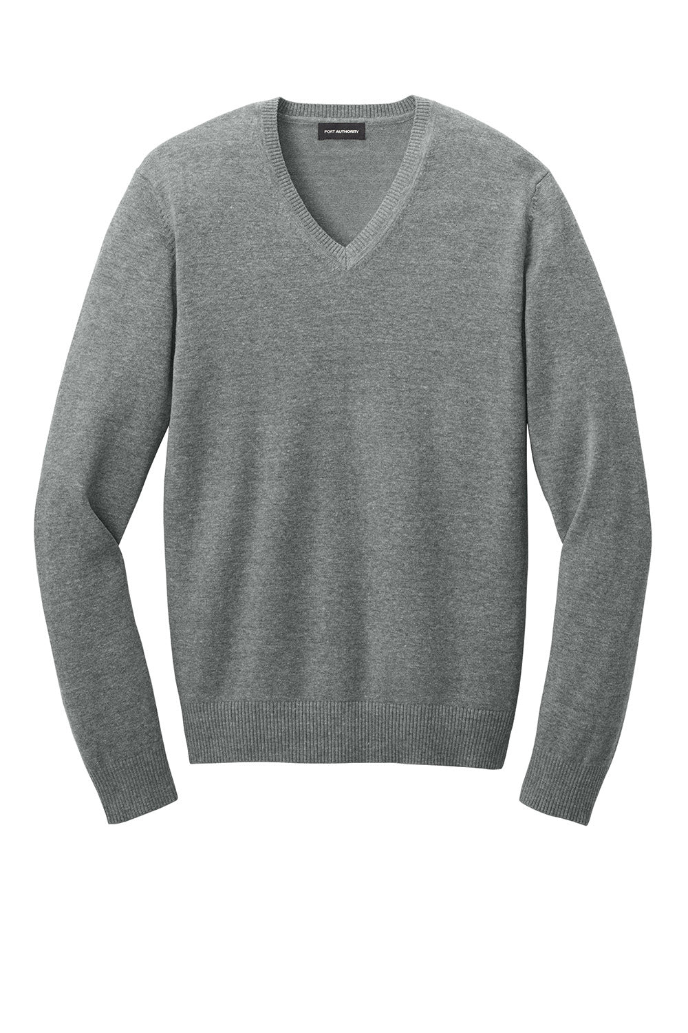 Mens Easy Care Long Sleeve V-Neck Sweater - Heather Medium Grey