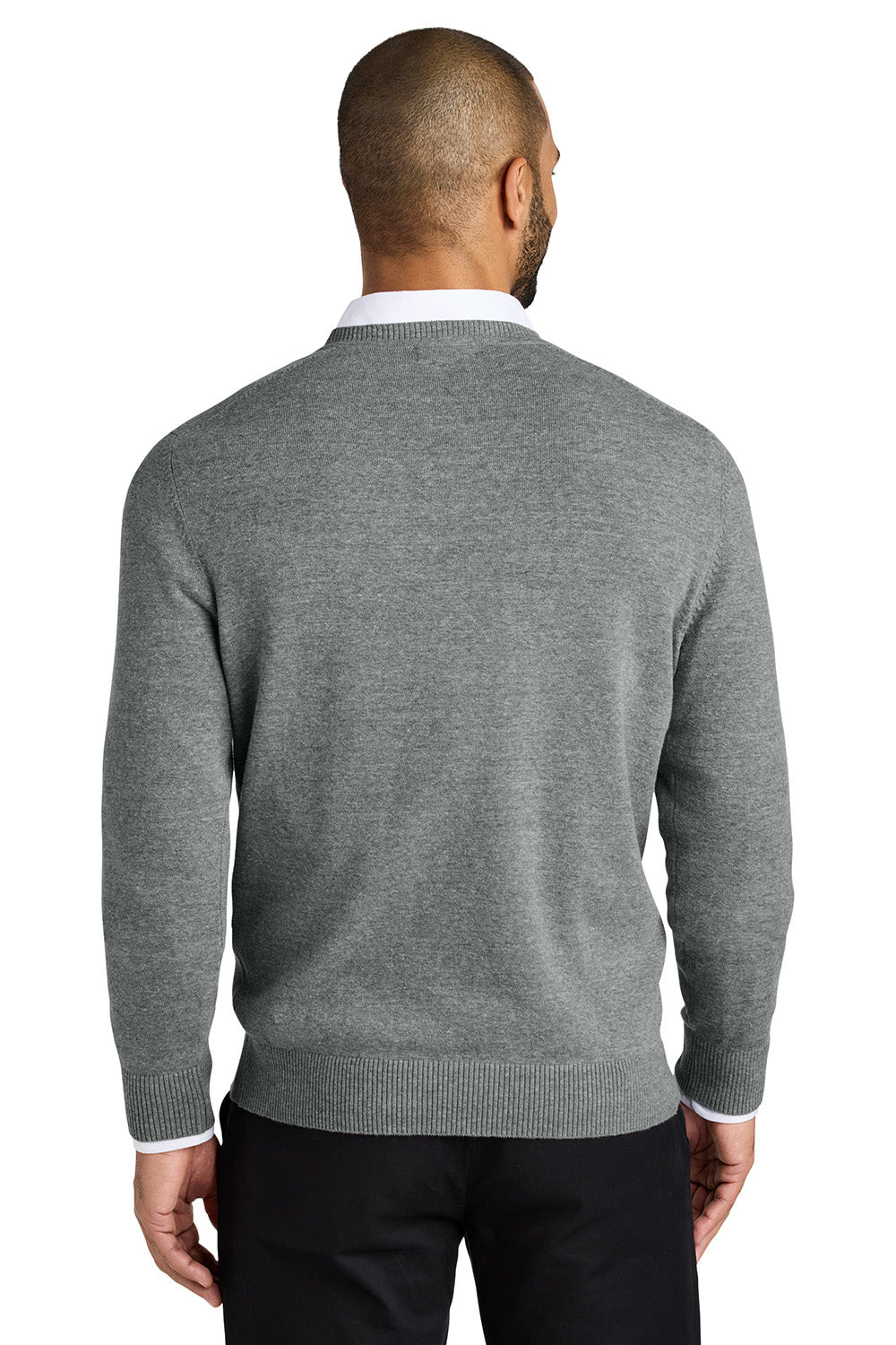 Mens Easy Care Long Sleeve V-Neck Sweater - Heather Medium Grey