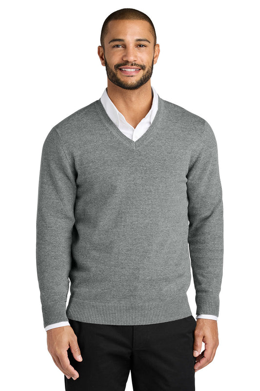 Mens Easy Care Long Sleeve V-Neck Sweater - Heather Medium Grey