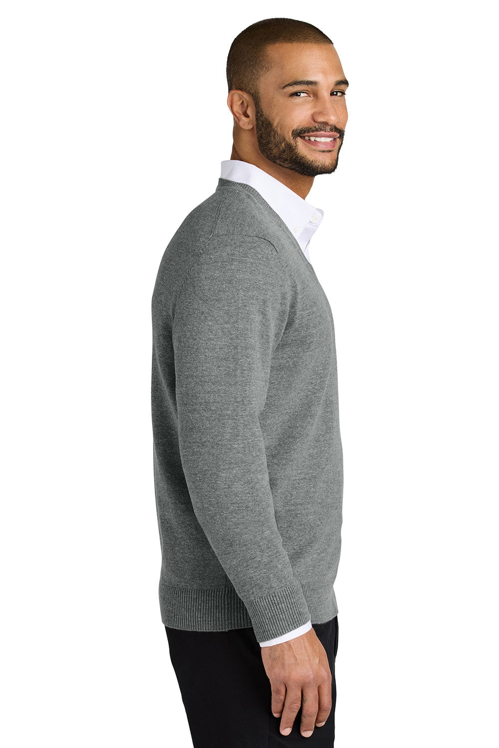 Mens Easy Care Long Sleeve V-Neck Sweater - Heather Medium Grey