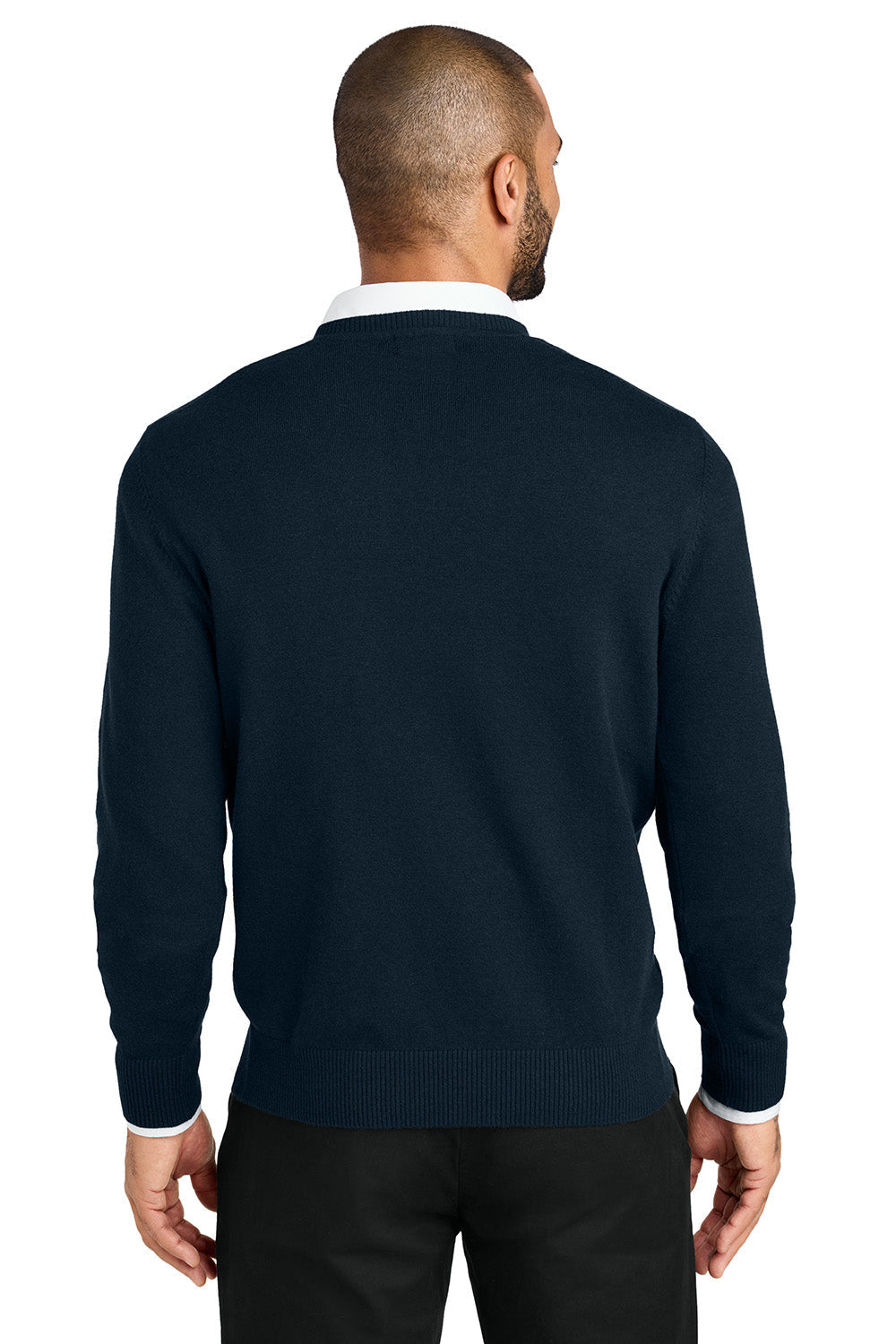 Mens Easy Care Long Sleeve V-Neck Sweater - River Navy Blue
