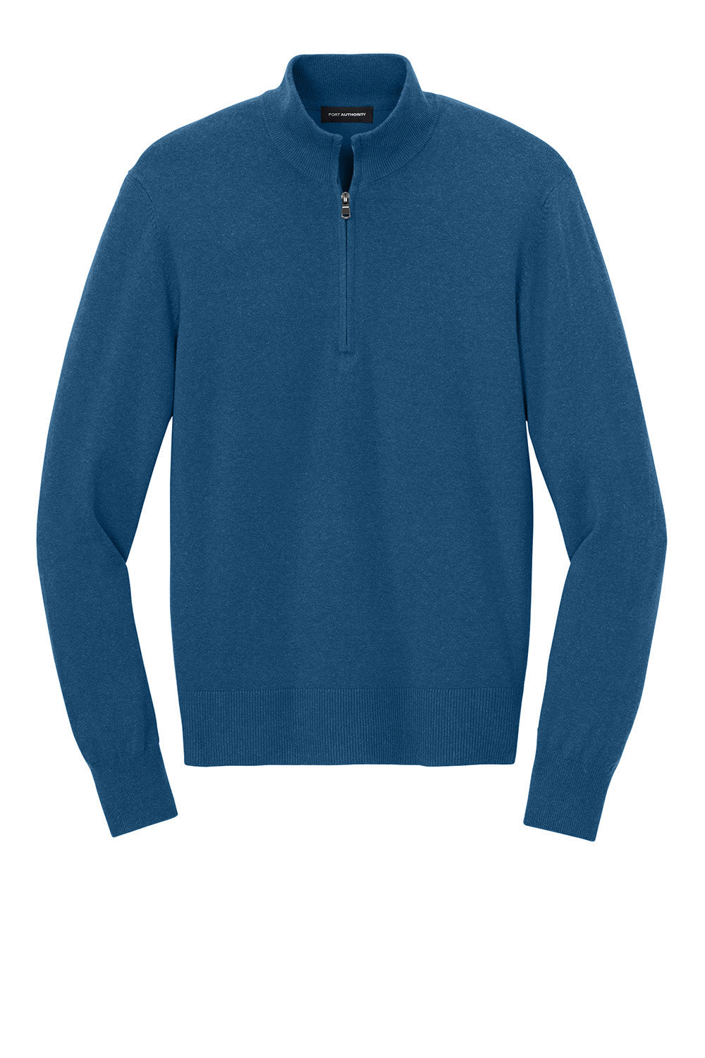 Mens Easy Care Long Sleeve 1/4 Zip Sweater - Heather Aegean Blue