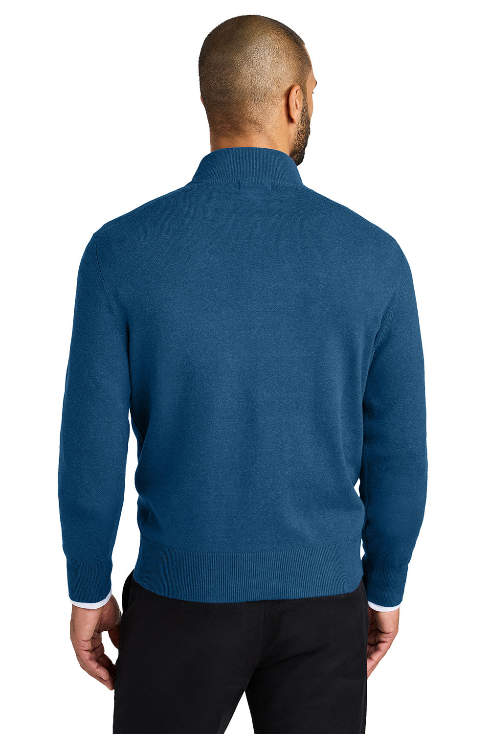 Mens Easy Care Long Sleeve 1/4 Zip Sweater - Heather Aegean Blue