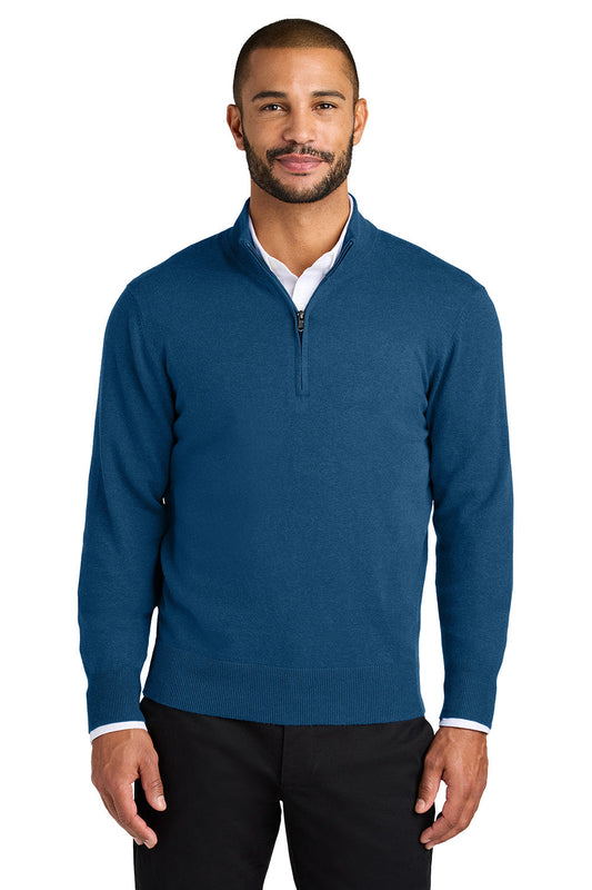 Mens Easy Care Long Sleeve 1/4 Zip Sweater - Heather Aegean Blue