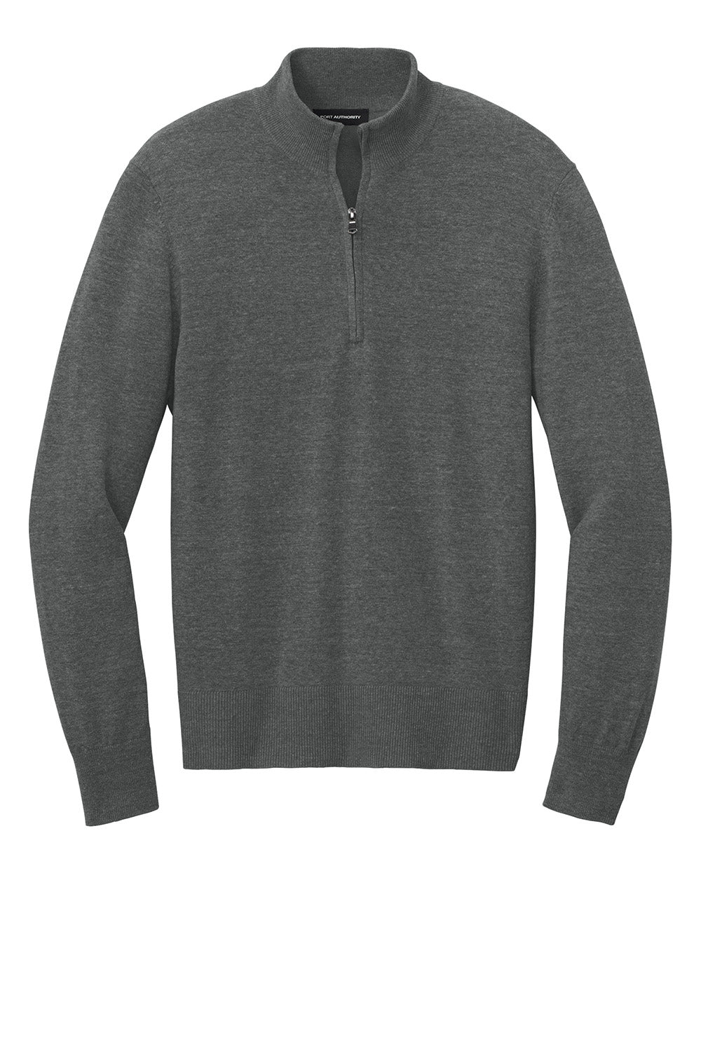 Mens Easy Care Long Sleeve 1/4 Zip Sweater - Heather Charcoal Grey