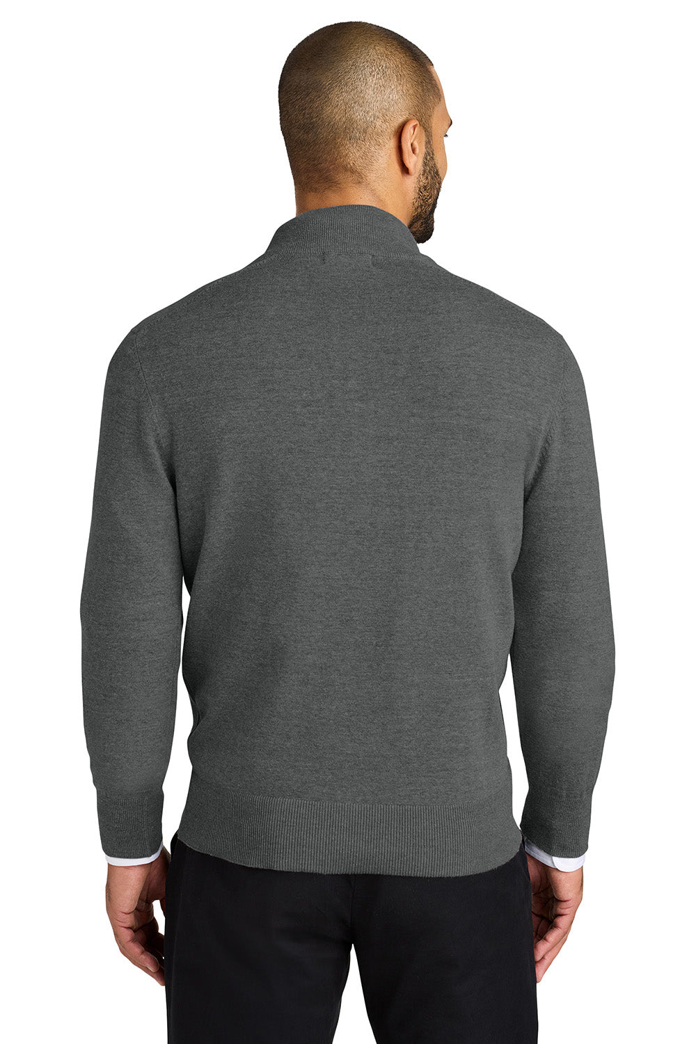 Mens Easy Care Long Sleeve 1/4 Zip Sweater - Heather Charcoal Grey