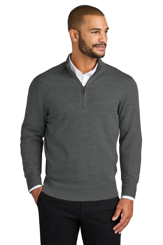 Mens Easy Care Long Sleeve 1/4 Zip Sweater - Heather Charcoal Grey
