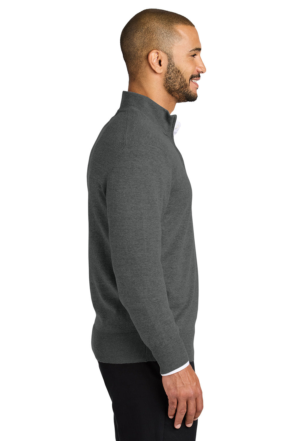 Mens Easy Care Long Sleeve 1/4 Zip Sweater - Heather Charcoal Grey