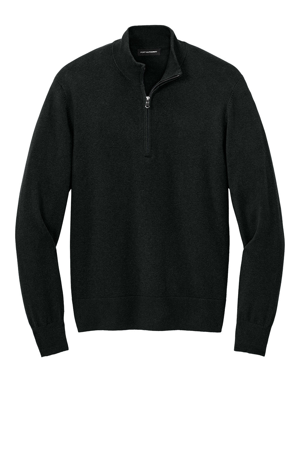 Mens Easy Care Long Sleeve 1/4 Zip Sweater - Deep Black