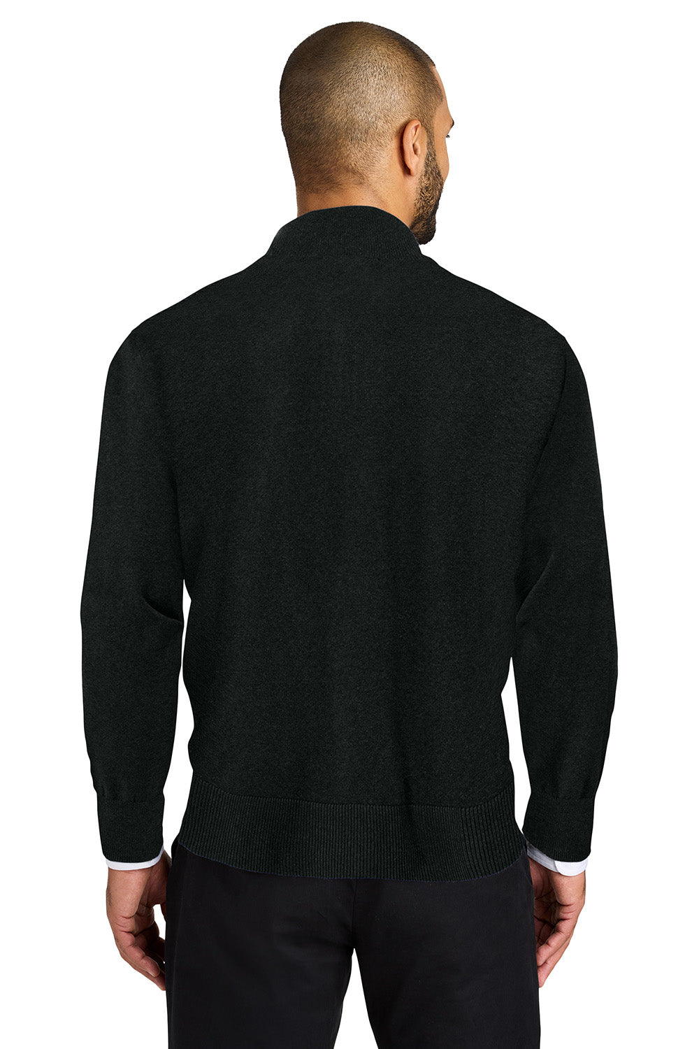 Mens Easy Care Long Sleeve 1/4 Zip Sweater - Deep Black