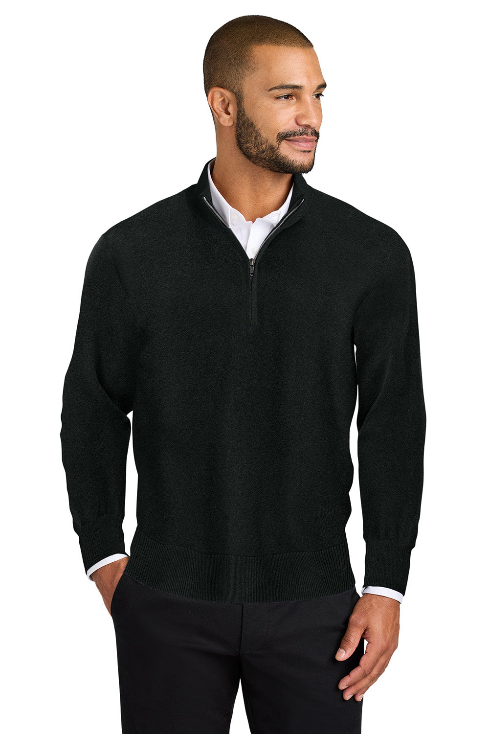 Mens Easy Care Long Sleeve 1/4 Zip Sweater - Deep Black