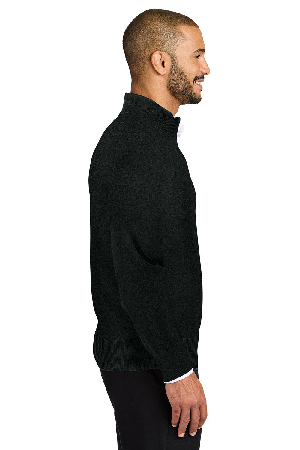 Mens Easy Care Long Sleeve 1/4 Zip Sweater - Deep Black
