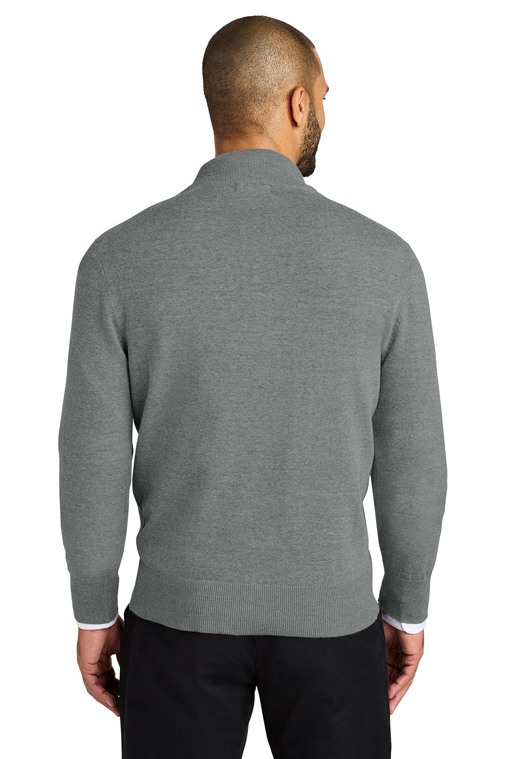 Mens Easy Care Long Sleeve 1/4 Zip Sweater - Heather Medium Grey