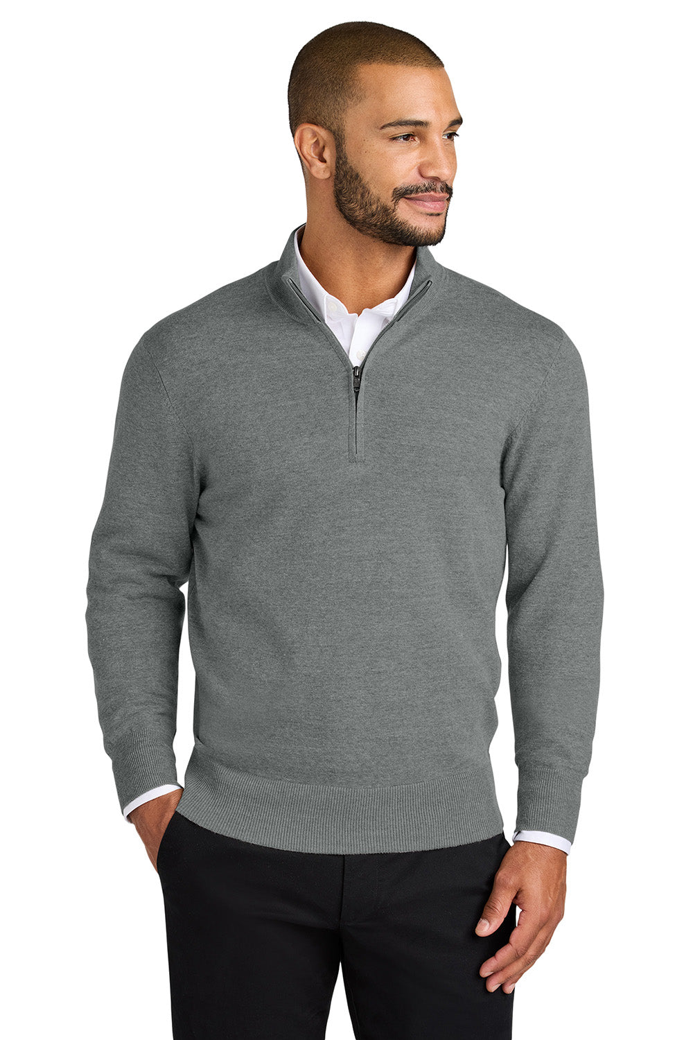 Mens Easy Care Long Sleeve 1/4 Zip Sweater - Heather Medium Grey