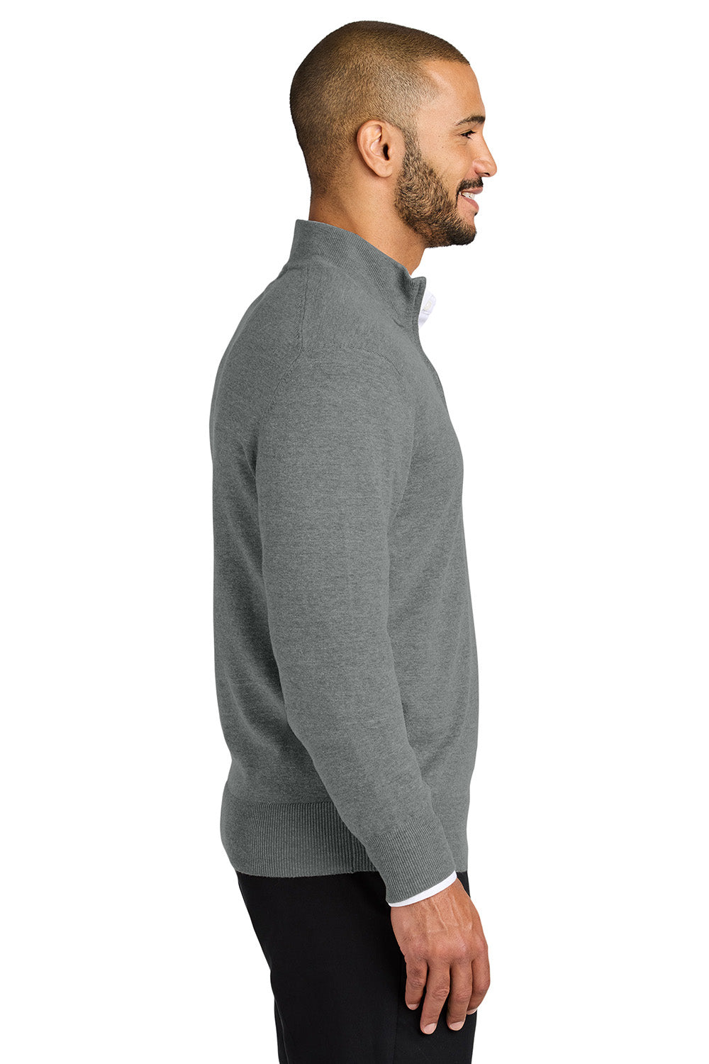 Mens Easy Care Long Sleeve 1/4 Zip Sweater - Heather Medium Grey