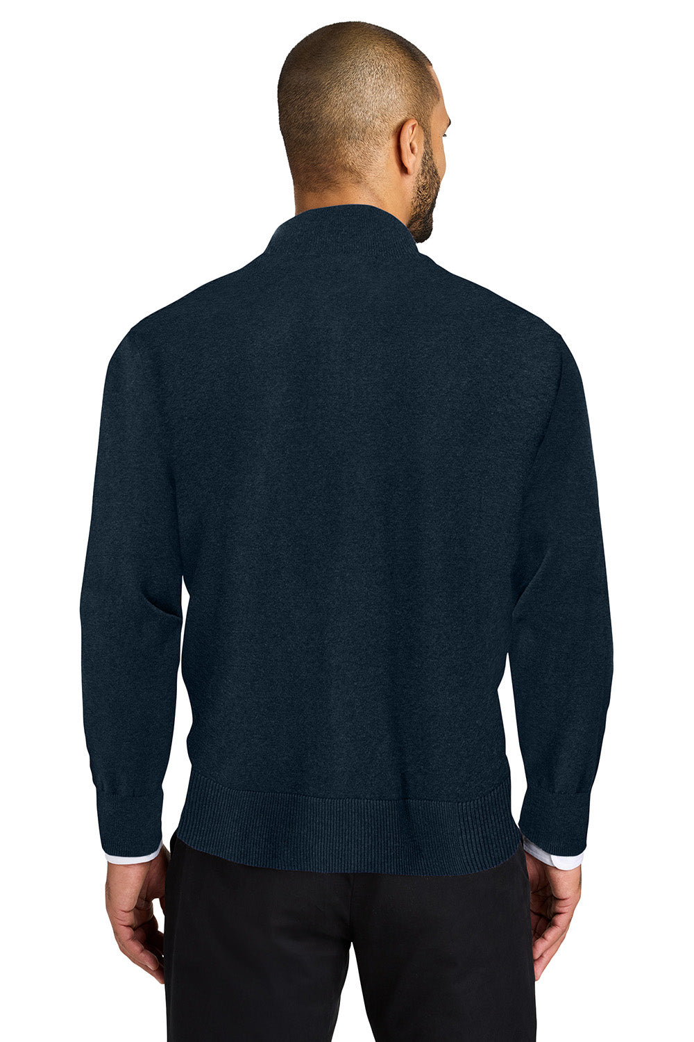 Mens Easy Care Long Sleeve 1/4 Zip Sweater - River Navy Blue