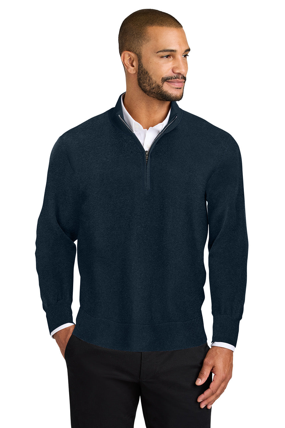Mens Easy Care Long Sleeve 1/4 Zip Sweater - River Navy Blue