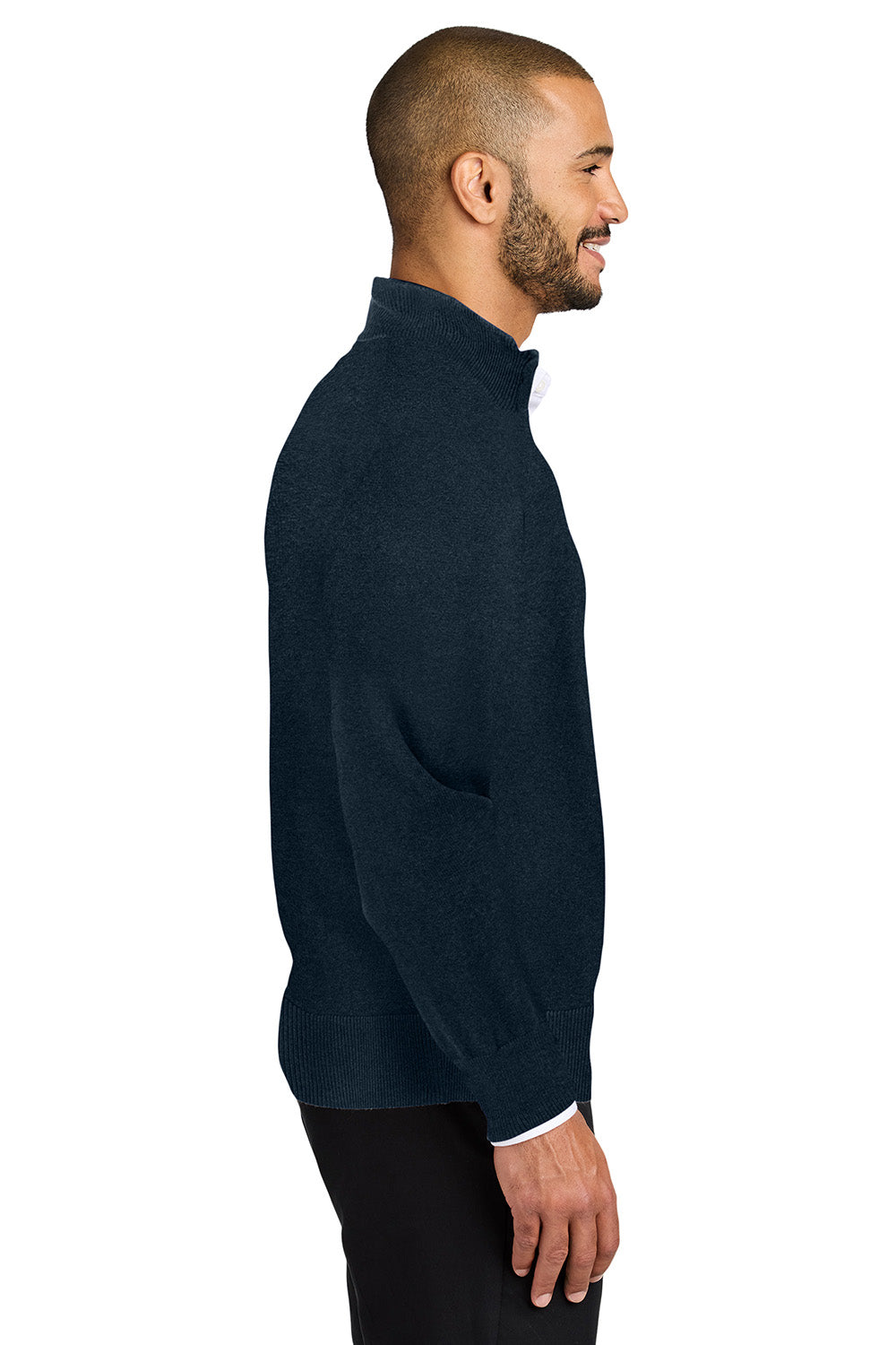 Mens Easy Care Long Sleeve 1/4 Zip Sweater - River Navy Blue