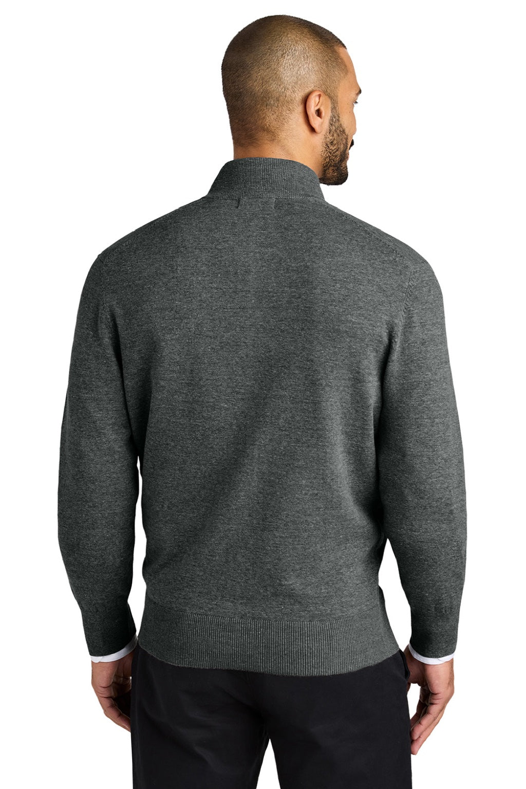 Mens Easy Care Long Sleeve Full Zip Sweater w/ Pockets - Heather Charcoal Grey