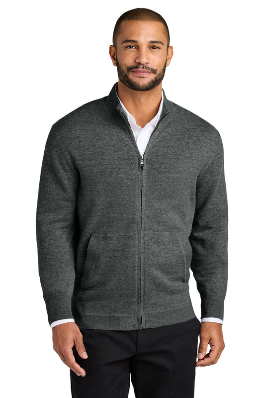 Mens Easy Care Long Sleeve Full Zip Sweater w/ Pockets - Heather Charcoal Grey