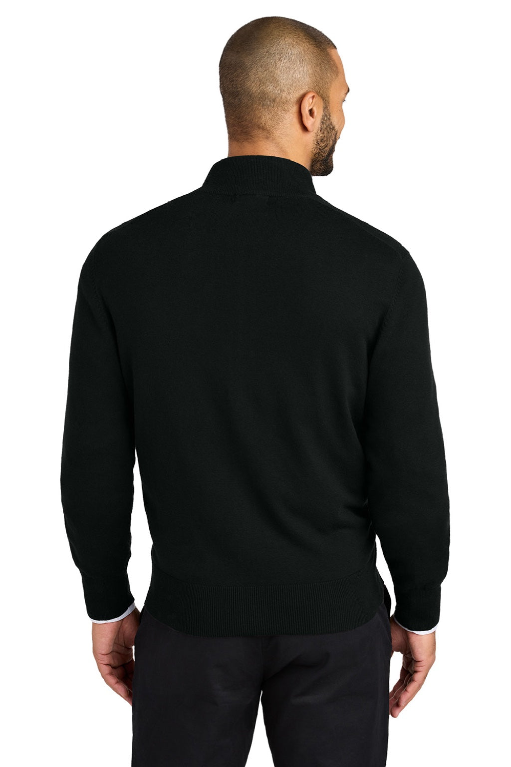 Mens Easy Care Long Sleeve Full Zip Sweater w/ Pockets - Deep Black