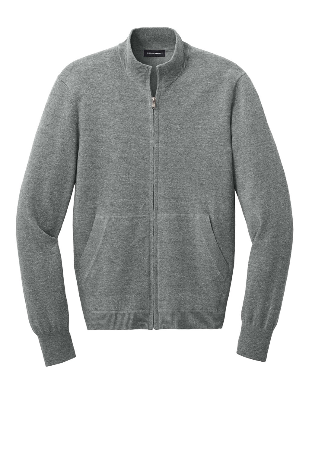 Mens Easy Care Long Sleeve Full Zip Sweater w/ Pockets - Heather Medium Grey