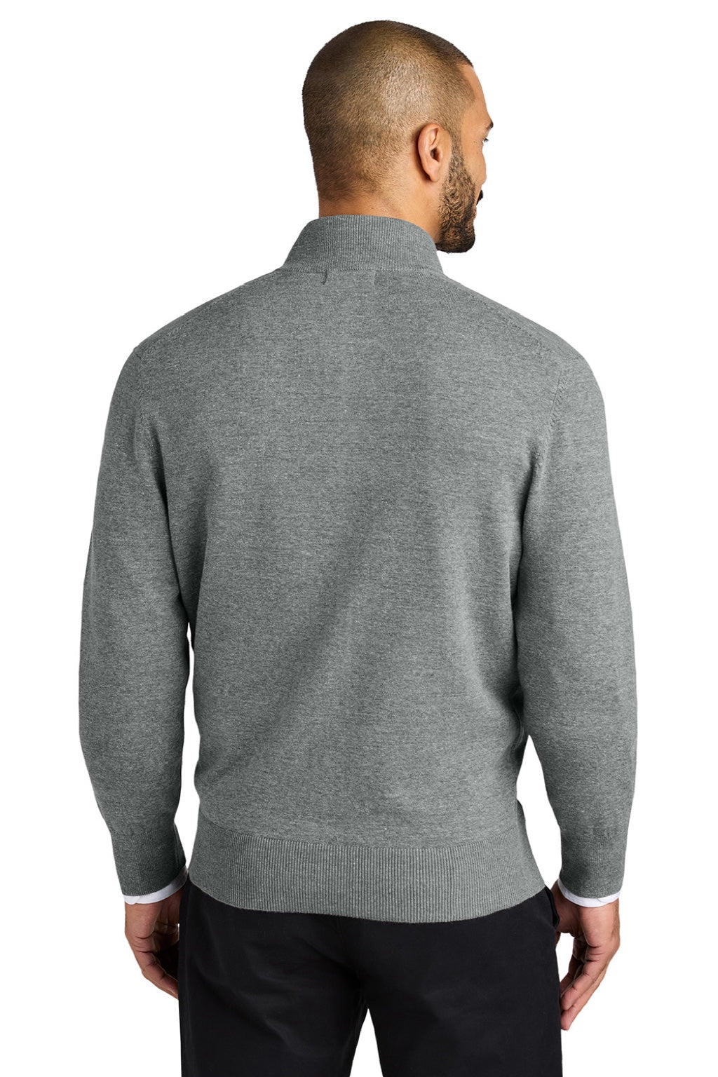 Mens Easy Care Long Sleeve Full Zip Sweater w/ Pockets - Heather Medium Grey
