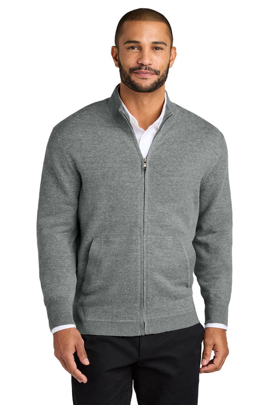 Mens Easy Care Long Sleeve Full Zip Sweater w/ Pockets - Heather Medium Grey
