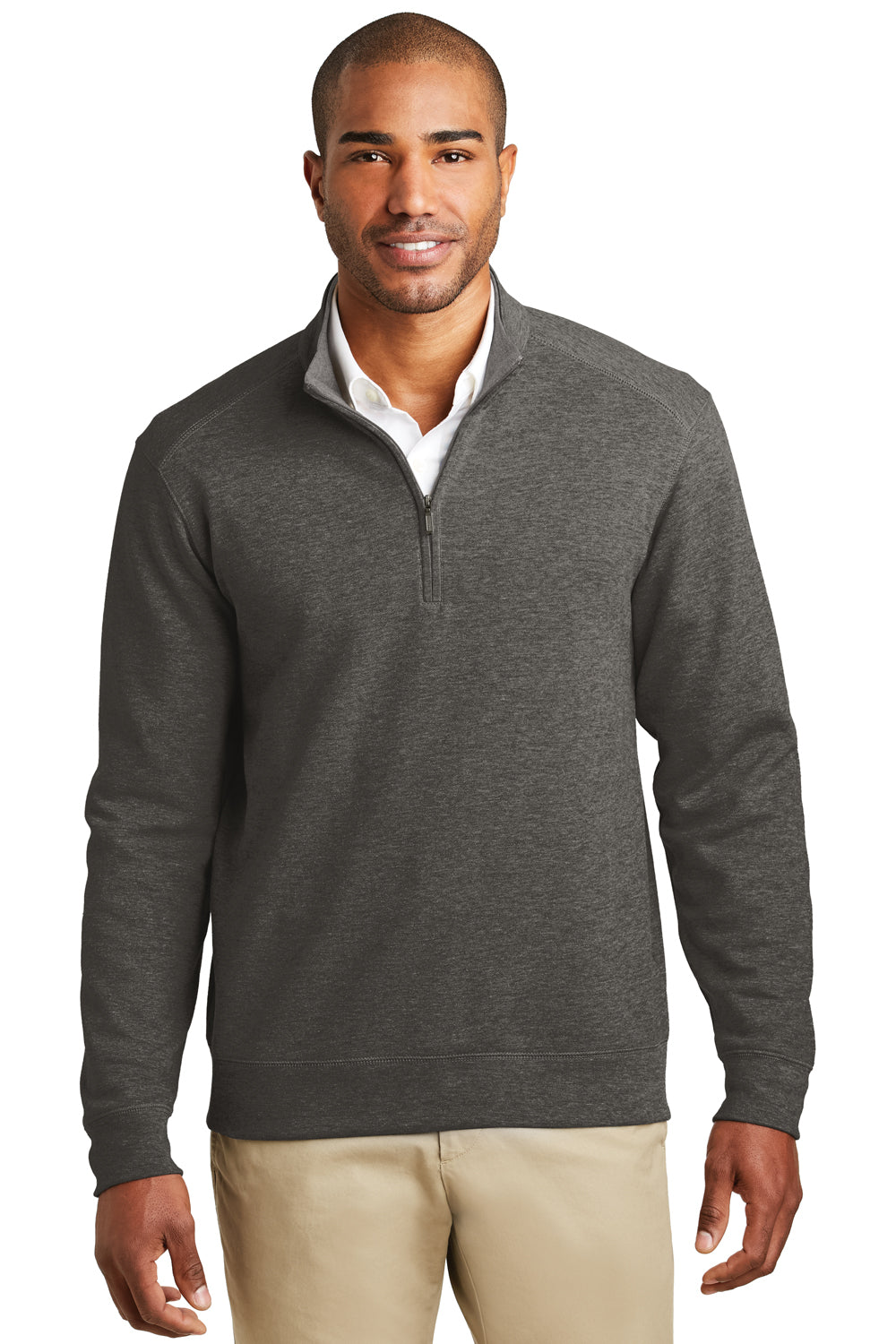 Mens 1/4 Zip Long Sleeve Sweater - Heather Charcoal Grey