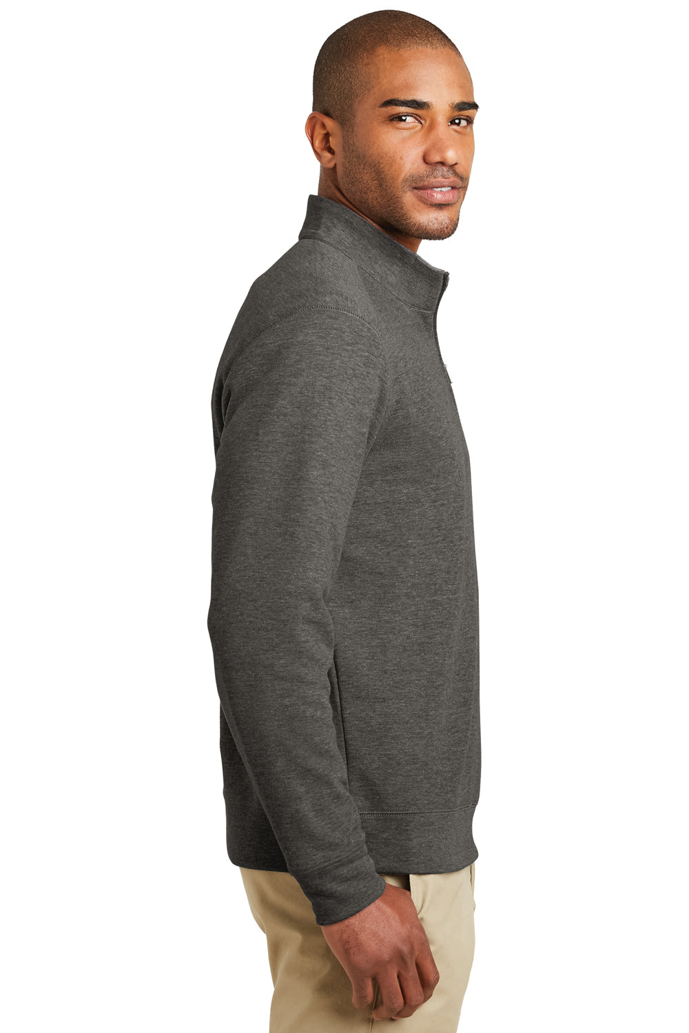 Mens 1/4 Zip Long Sleeve Sweater - Heather Charcoal Grey