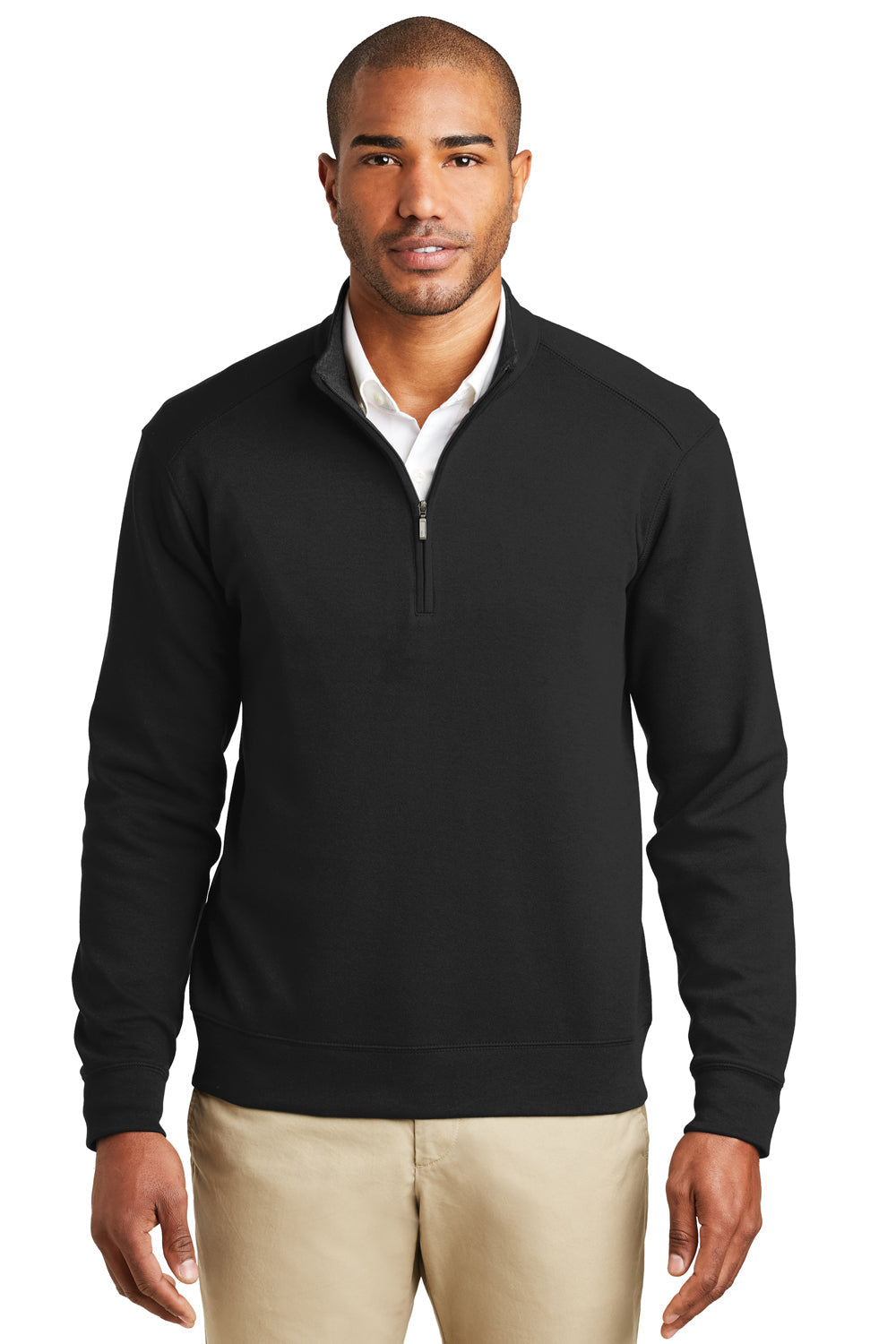 Mens 1/4 Zip Long Sleeve Sweater - Deep Black