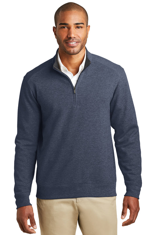 Mens 1/4 Zip Long Sleeve Sweater - Heather Estate Blue