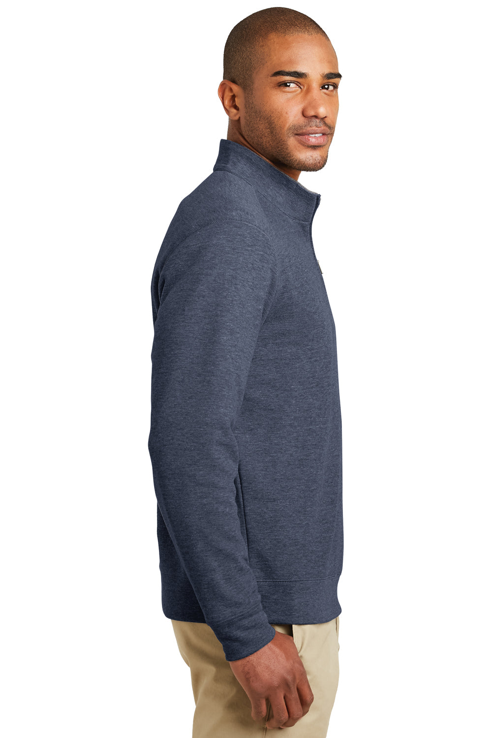 Mens 1/4 Zip Long Sleeve Sweater - Heather Estate Blue