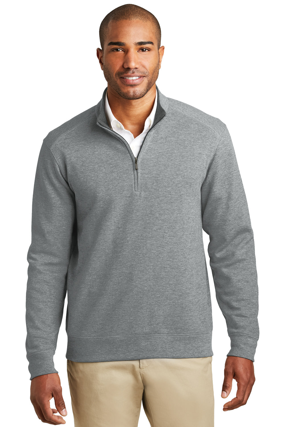 Mens 1/4 Zip Long Sleeve Sweater - Heather Medium Grey