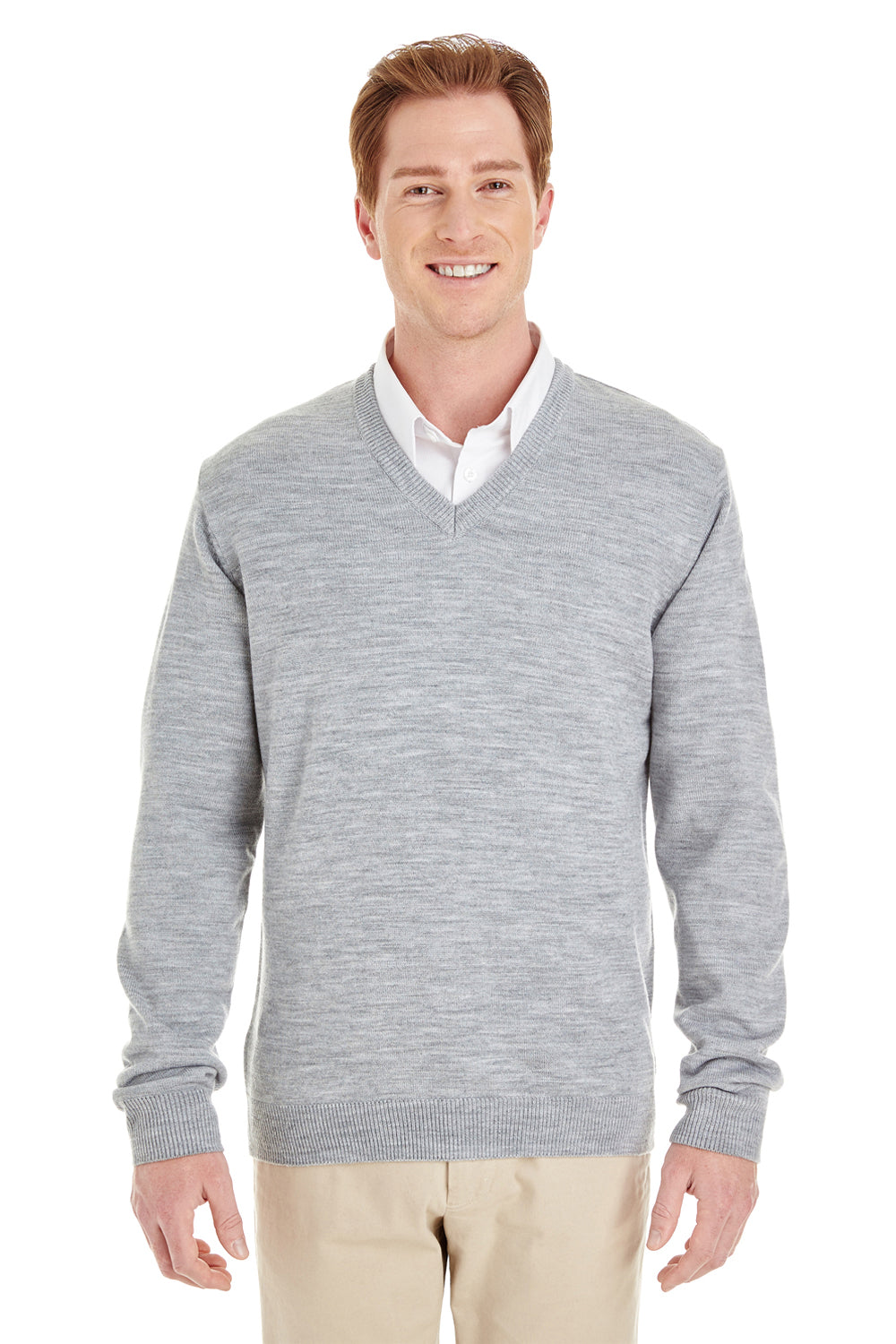 Mens Pilbloc Pill Resistant V-Neck Long Sleeve Sweater - Heather Grey