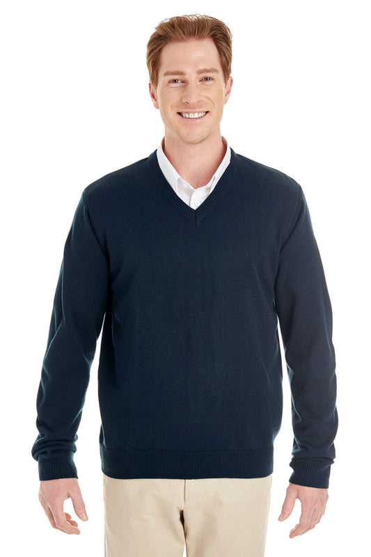 Mens Pilbloc Pill Resistant V-Neck Long Sleeve Sweater - Dark Navy Blue