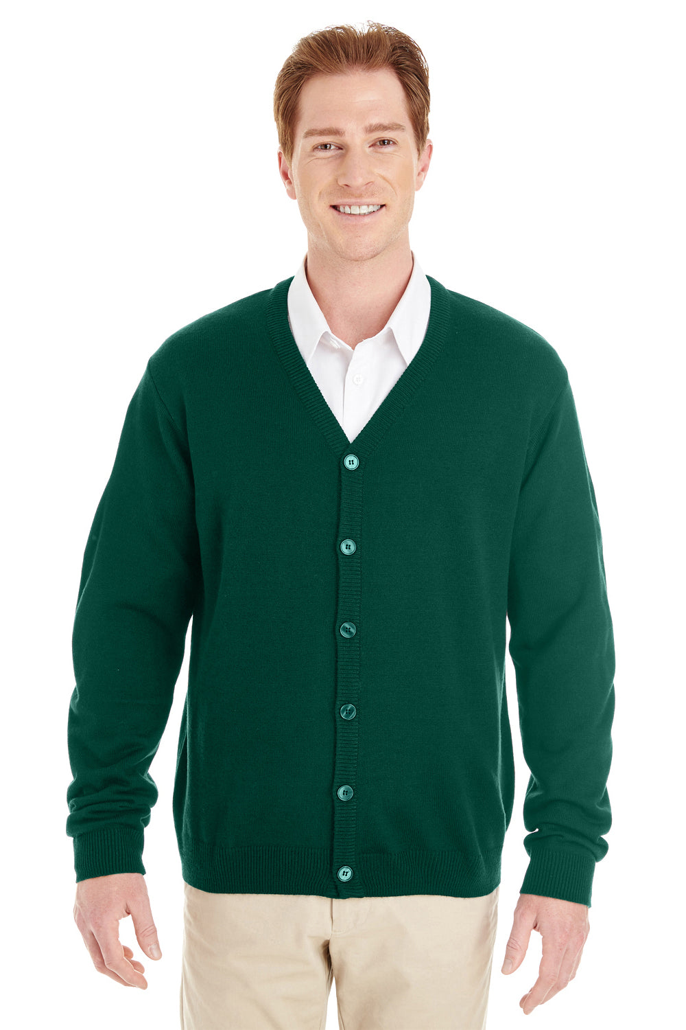 Mens Pilbloc Pill Resistant Button Down Long Sleeve Cardigan Sweater - Hunter Green