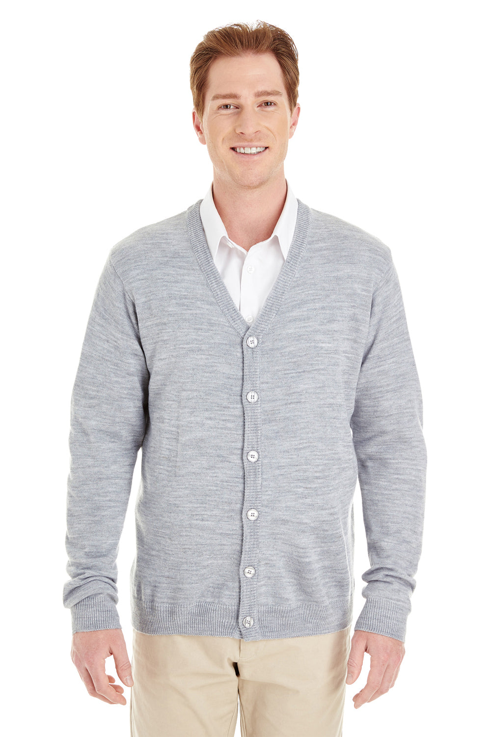 Mens Pilbloc Pill Resistant Button Down Long Sleeve Cardigan Sweater - Heather Grey