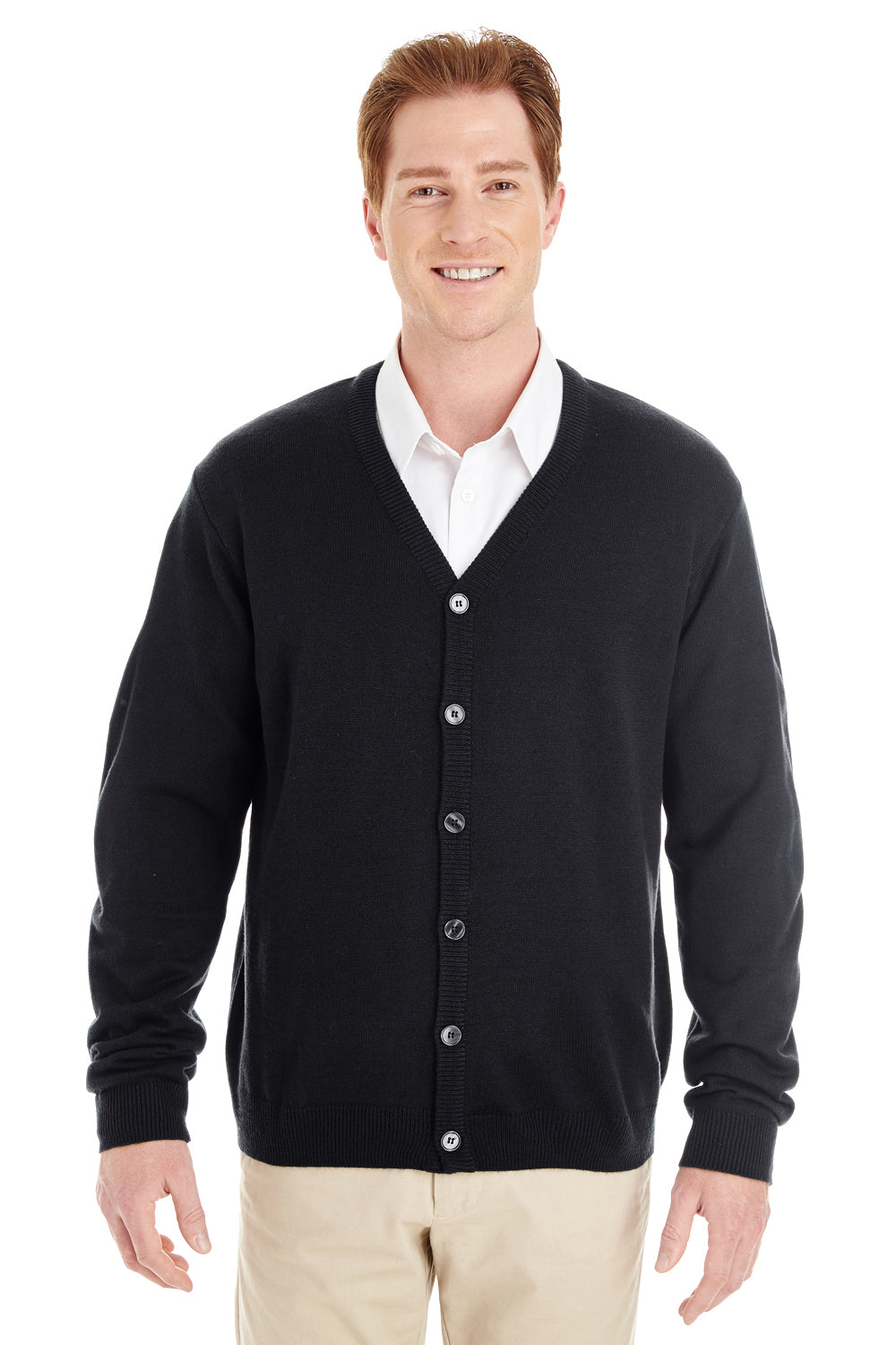 Mens Pilbloc Pill Resistant Button Down Long Sleeve Cardigan Sweater - Black