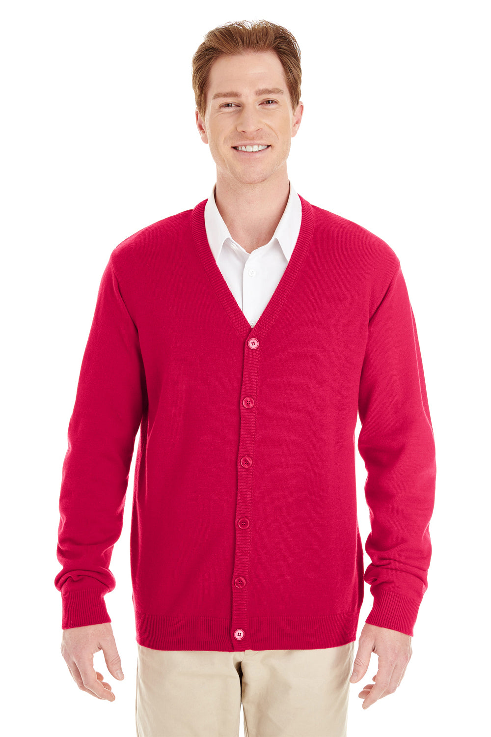 Mens Pilbloc Pill Resistant Button Down Long Sleeve Cardigan Sweater - Red