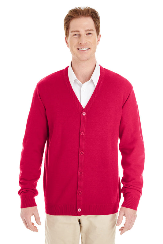 Mens Pilbloc Pill Resistant Button Down Long Sleeve Cardigan Sweater - Red