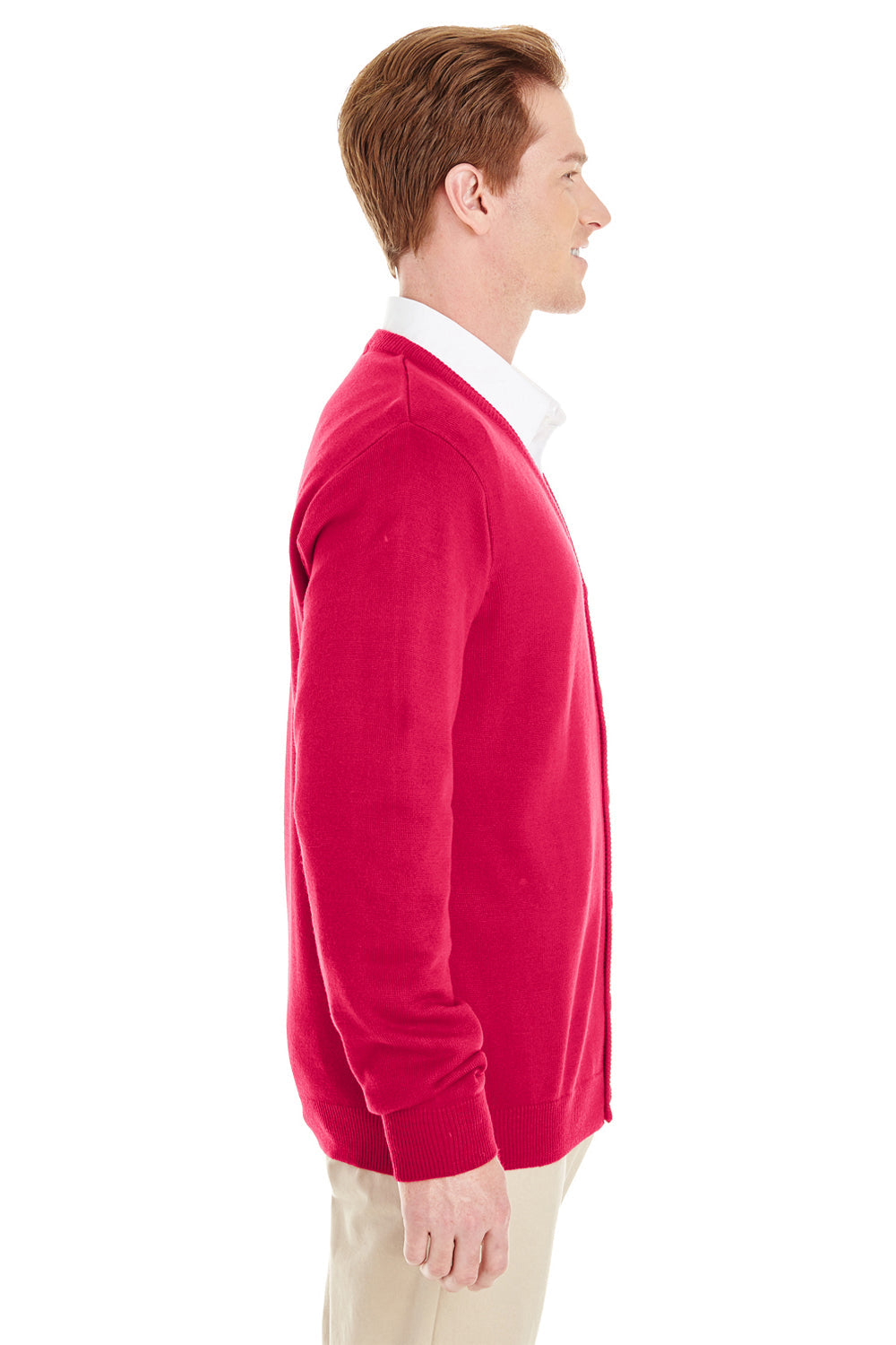 Mens Pilbloc Pill Resistant Button Down Long Sleeve Cardigan Sweater - Red