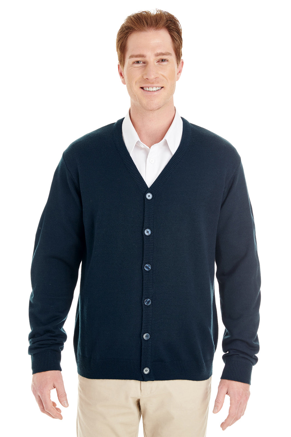 Mens Pilbloc Pill Resistant Button Down Long Sleeve Cardigan Sweater - Dark Navy Blue