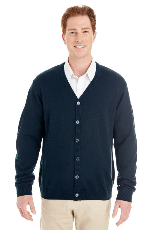 Mens Pilbloc Pill Resistant Button Down Long Sleeve Cardigan Sweater - Dark Navy Blue